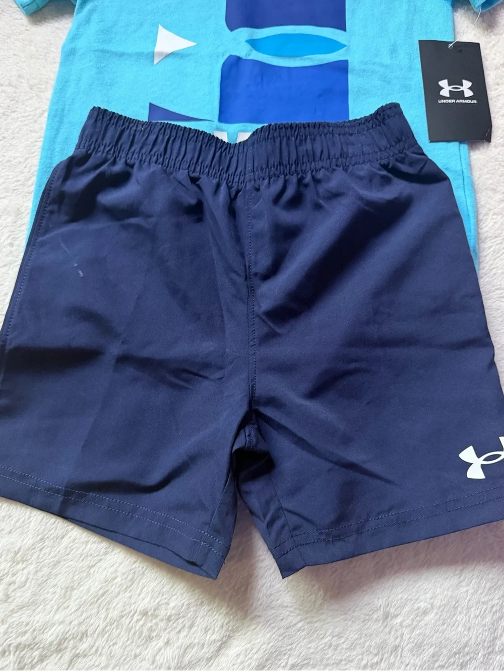 Under Armour Boys Aqua Graphic Tee with Navy Athletic Shorts